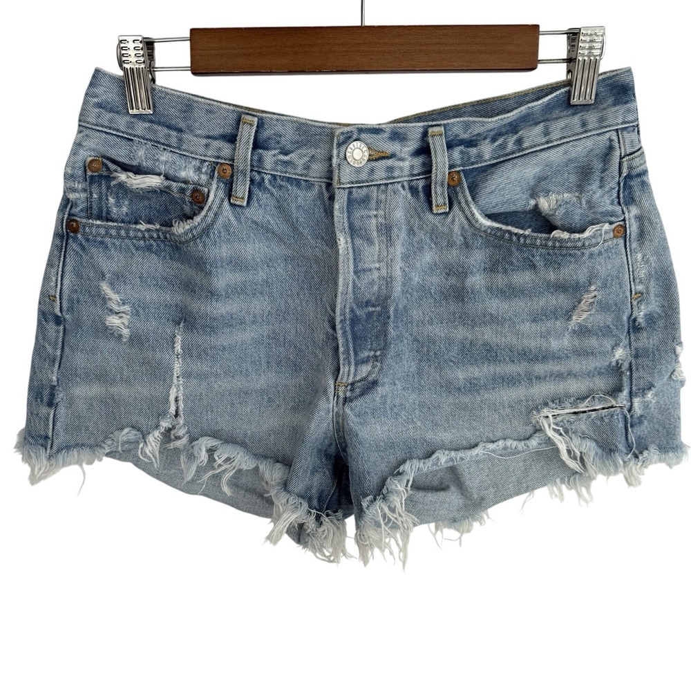 Agolde Parker Cut Off Denim Shorts Distressed Light Wash Blue Women's 28